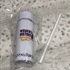 Women's History White Tumbler with Straw